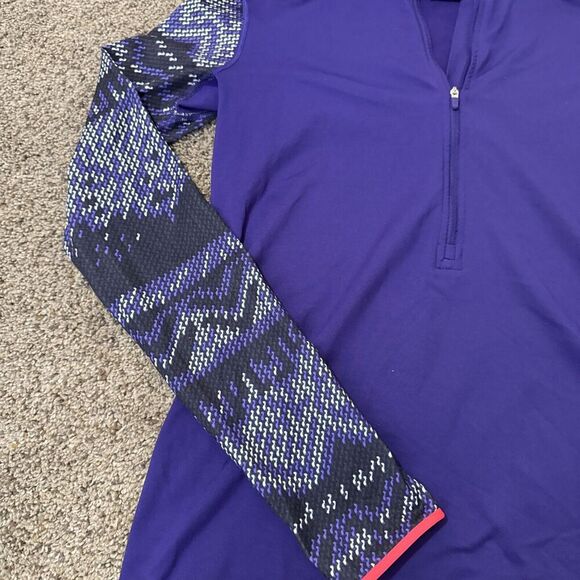 Nike Pro Aztec Geometric Tribal Purple Quarter Zip Large Dri Fit Stretch Wicking - Picture 2 of 11
